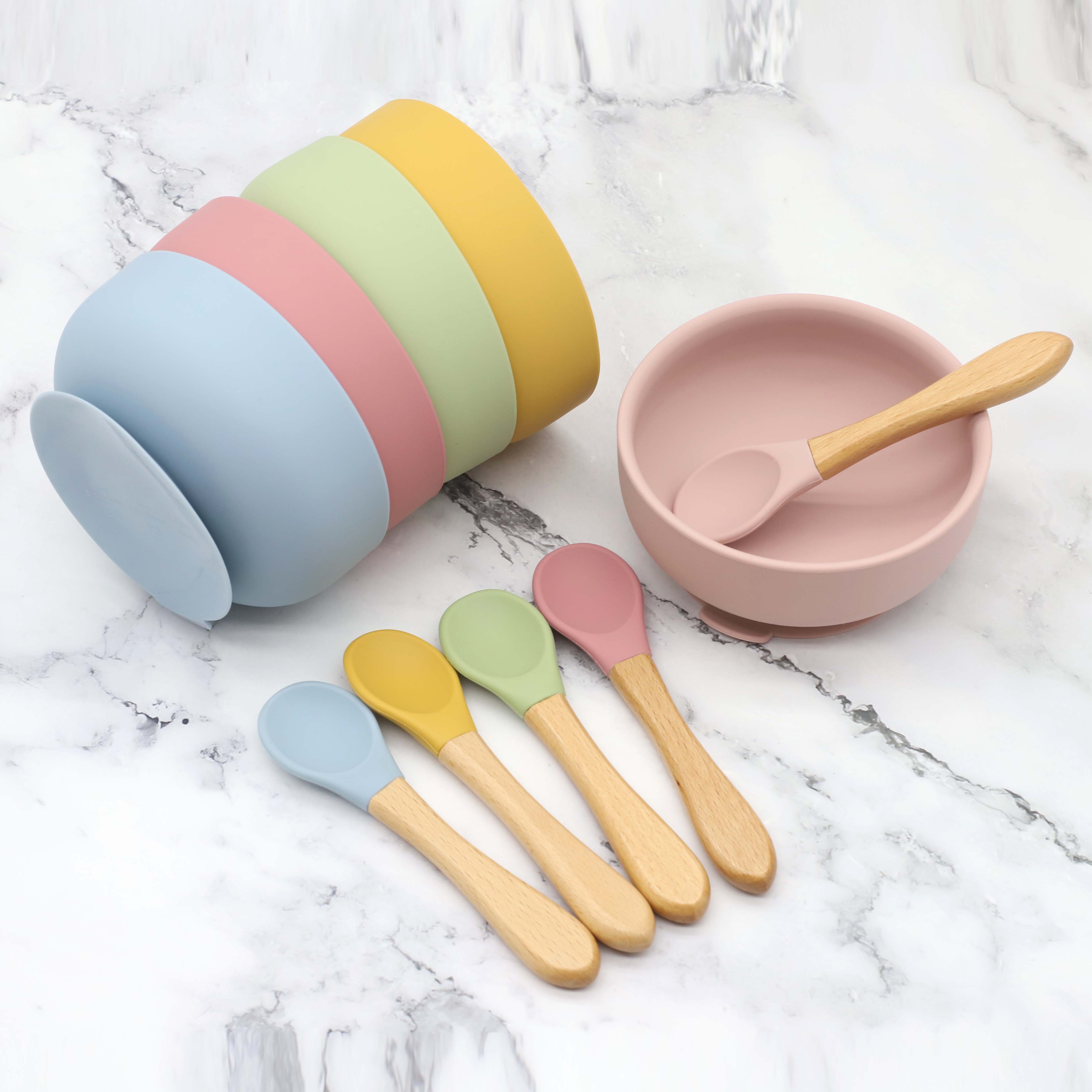 Baby Food Kit - Silicone bowl with suction cup, wooden